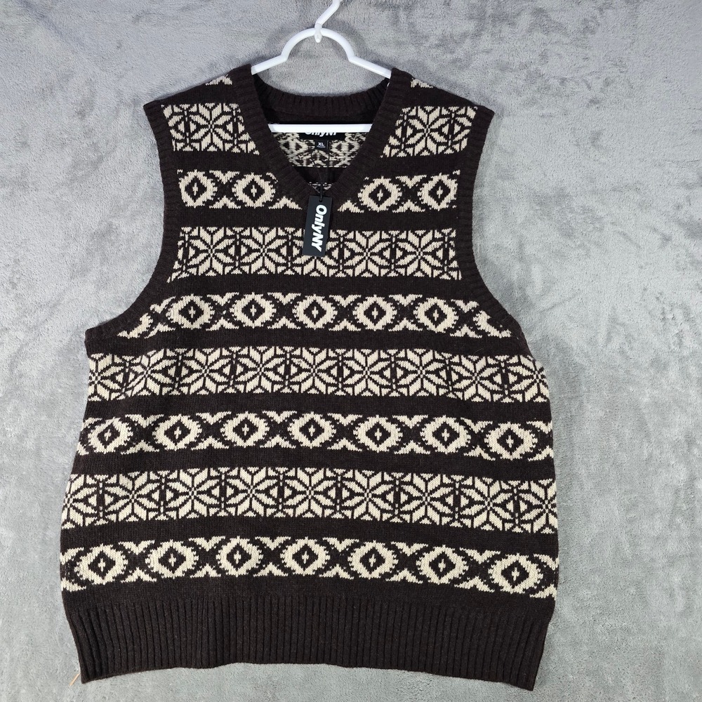 Only NY Sweater Vest‎ Brown Fair Isle Knit Sleeveless XL